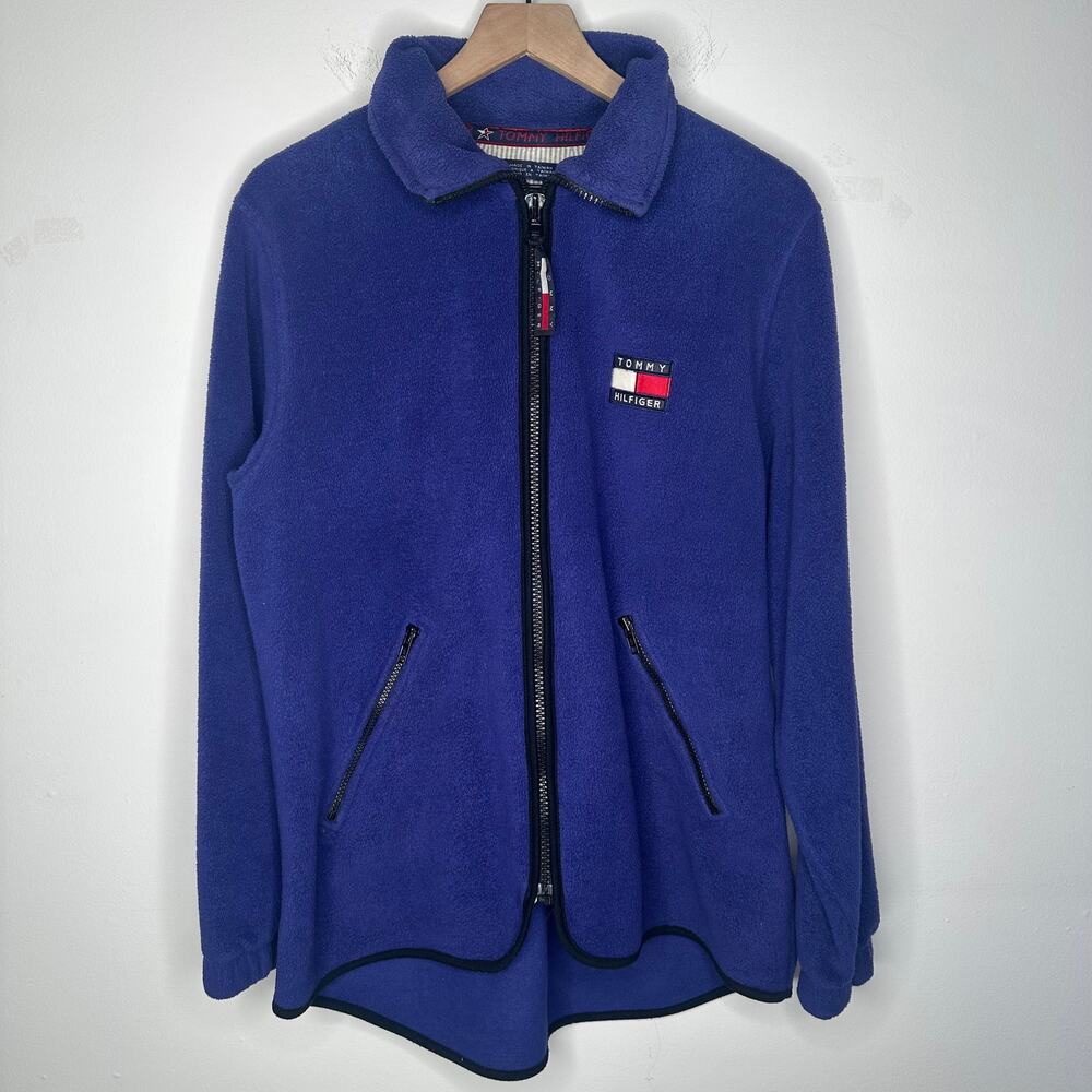 Vintage Tommy Hilfiger Mens Full-Zip 90s Logo Retro Purple Fleece Jacket Small